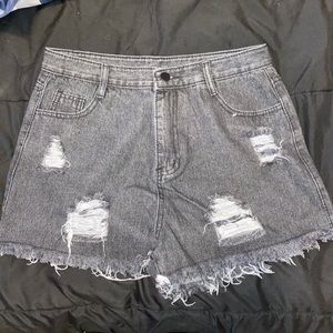 Bleach Wash Distressed Denim Shorts
